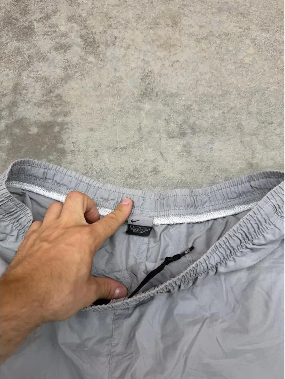 vintage nike grey and black spell out nylon gym shorts size xl